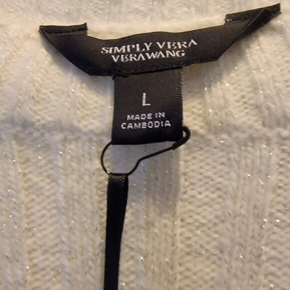 ❤️Knit Sweater Asymmetrical-Hem Sz L Womens Cream with Little Silver Sparkle New - Picture 5 of 9